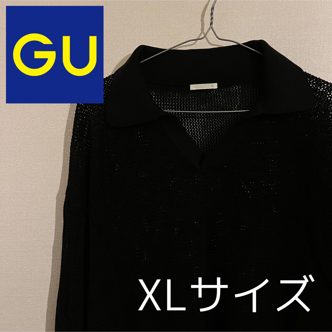 GU(ジーユー)のメッシュニットスキッパーポロシャツ 5分袖 メンズのトップス(Tシャツ/カットソー(半袖/袖なし))の商品写真