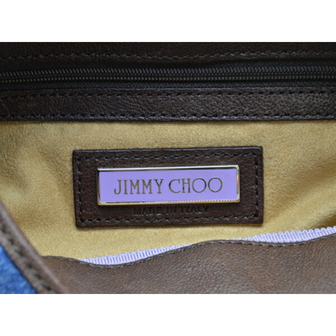 JIMMY CHOO(ジミーチュウ)のジミーチュウJimmy Choo デニム×レザー ベルト 肩掛けワンショルダーバッグ ブルー×ダークブラウン イタリア製 レディース F-B4988 レディースのバッグ(ショルダーバッグ)の商品写真