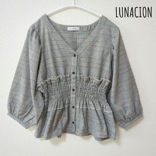 しまむら - 【完売品】LUNACION　グレンチェックブラウス　シャーリング  七分袖　L