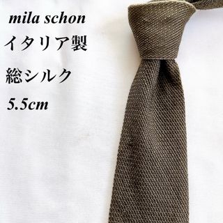 ミラショーン(mila schon)のmila schon★グリーン★総柄★総シルク★イタリア製★ネクタイ★5.5(ネクタイ)