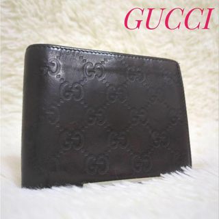 グッチ(Gucci)のGUCCI　シマ　2つ折り　財布　オールレザー　GG柄　黒系ブラウン(折り財布)