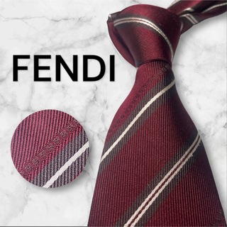 FENDI - 770.FENDI ネクタイ ズッカ柄 ストライプ柄 シルク イタリア　ブラウン