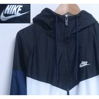 ナイキ(NIKE)の90sナイキナイロンパーカーブラックホワイト黒白シャカストリートヴィンテージ古着(ナイロンジャケット)