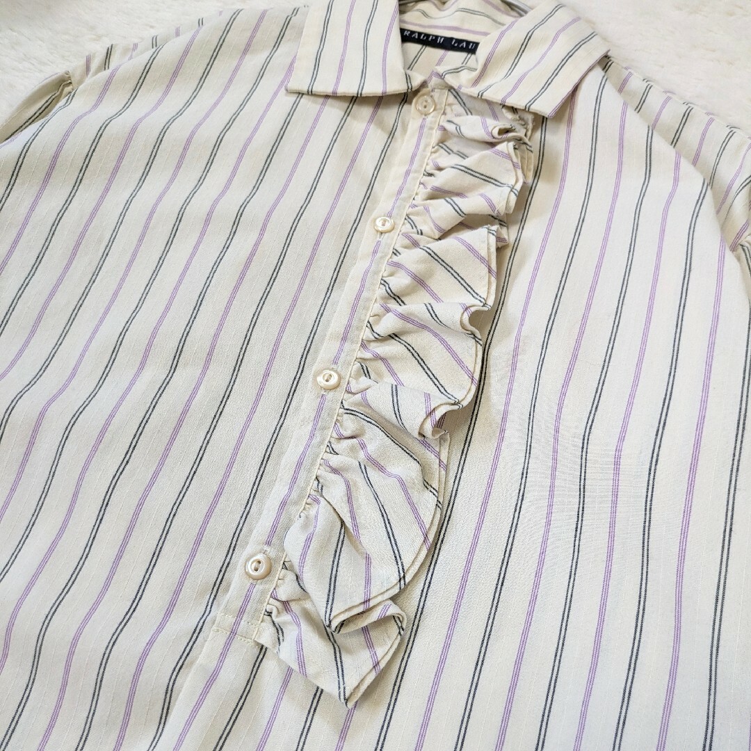 Ralph Lauren(ラルフローレン)のラルフローレン アシンメトリー フリル ストライプシャツ ブラウス  7 レディースのトップス(シャツ/ブラウス(長袖/七分))の商品写真