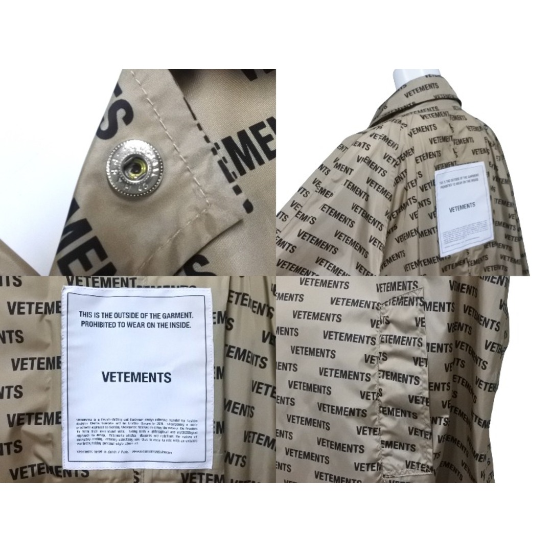 VETEMENTS ヴェトモン ロゴプリントコーテッドシェルレインコート UAH19JA301 18AW ナイロン ベージュ サイズ0 美品 中古 63181 レディースのジャケット/アウター(その他)の商品写真