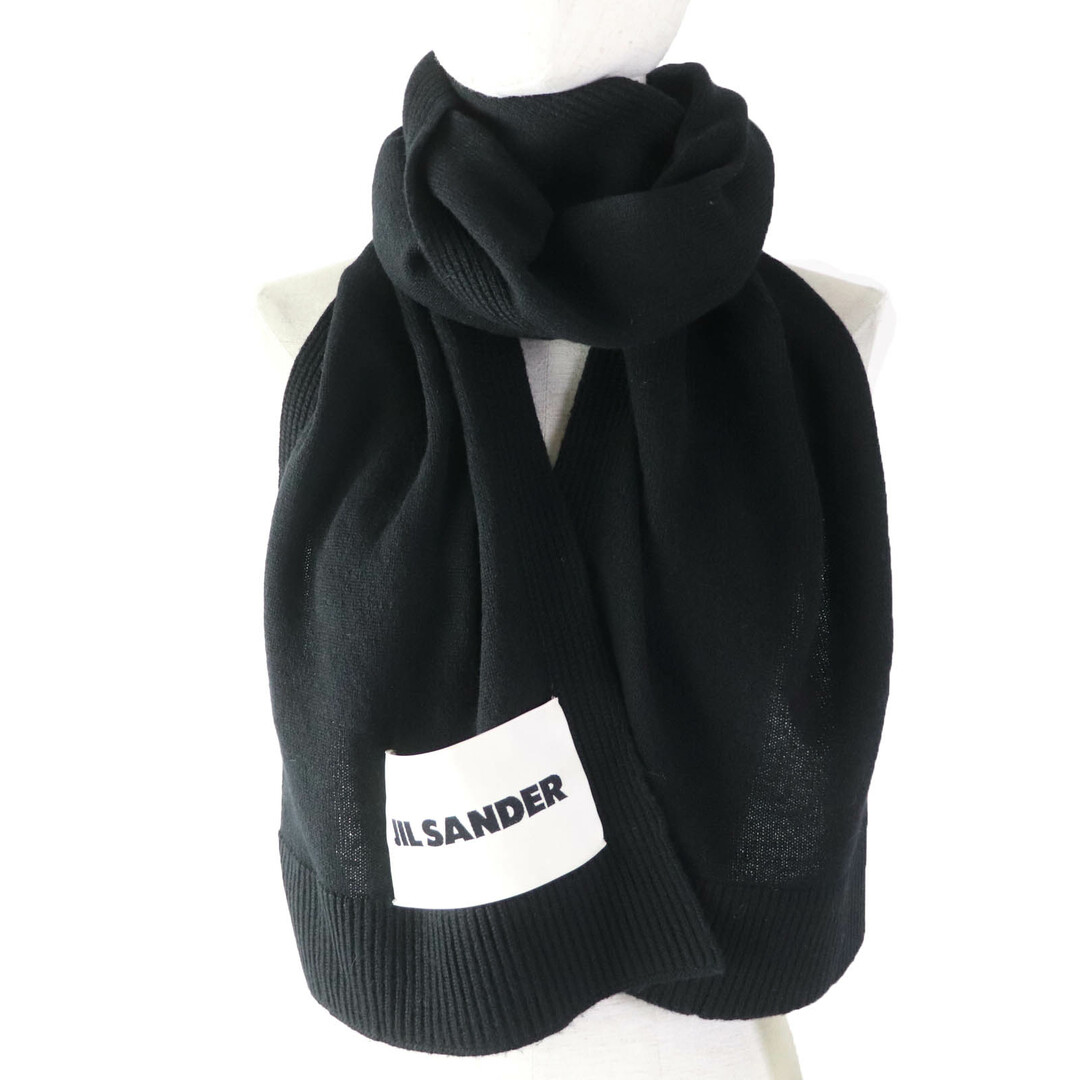 Jil Sander(ジルサンダー)の美品☆JIL SANDER ジルサンダー カシミヤ100％ ロゴ入り ショール マフラー ブラック イタリア製 正規品 レディース レディースのファッション小物(マフラー/ショール)の商品写真