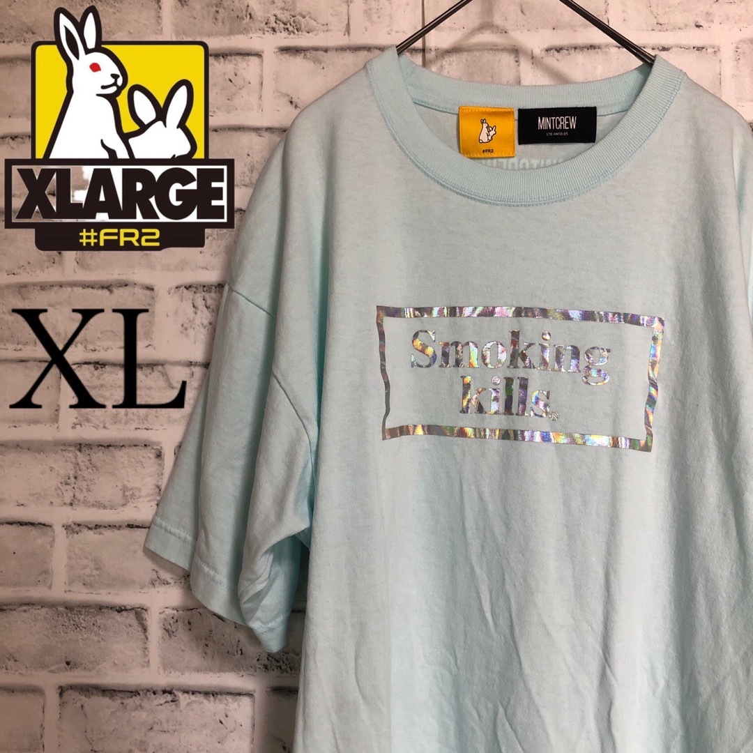 #FR2(エフアールツー)の希少XL⭐️FR2×MINTCREW コラボTシャツ 刺繍ロゴ ライトブルー メンズのトップス(Tシャツ/カットソー(半袖/袖なし))の商品写真