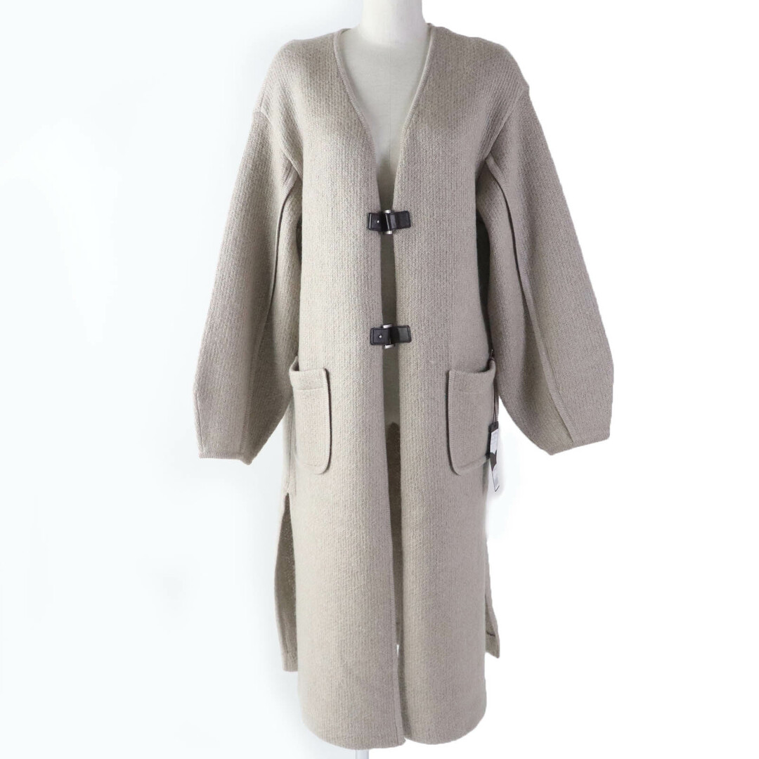 FOXEY - 未使用品☆FOXEY フォクシー 39196 モヘア シルク混 レザー使い 長袖 ロング丈 カーディガン ベージュ F 日本製 正規品 レディース 定価176,000円