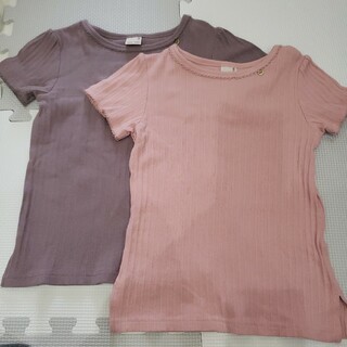 プティマイン(petit main)のキッズ 120 Tシャツ 半袖 プティマイン 綿93％ リブT ピンク ブラウン(Tシャツ/カットソー)