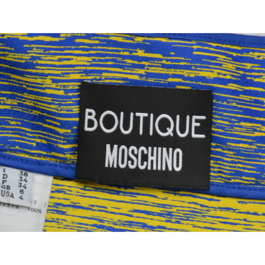 MOSCHINO(モスキーノ)のブティックモスキーノ BOUTIQUE MOSCHINO 総柄 スカート 38サイズ ブルー×イエロー チュニジア製 レディース F-L5717 レディースのスカート(ミニスカート)の商品写真