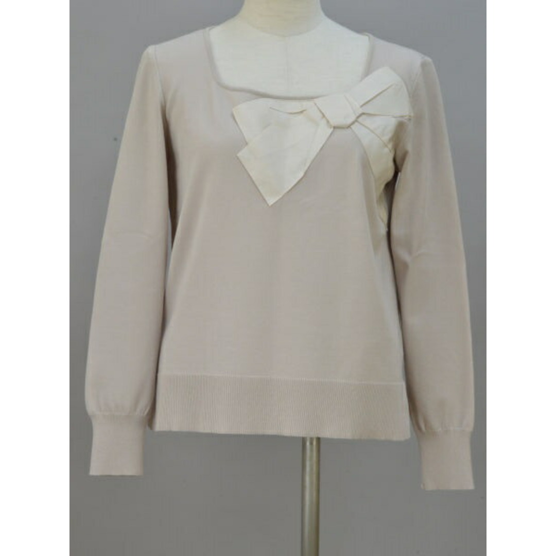 FOXEY(フォクシー)のフォクシー FOXEY Sweater Square Ribbon リボン ニットセーター 38サイズ ベージュ レディース F-L5905 レディースのトップス(ニット/セーター)の商品写真