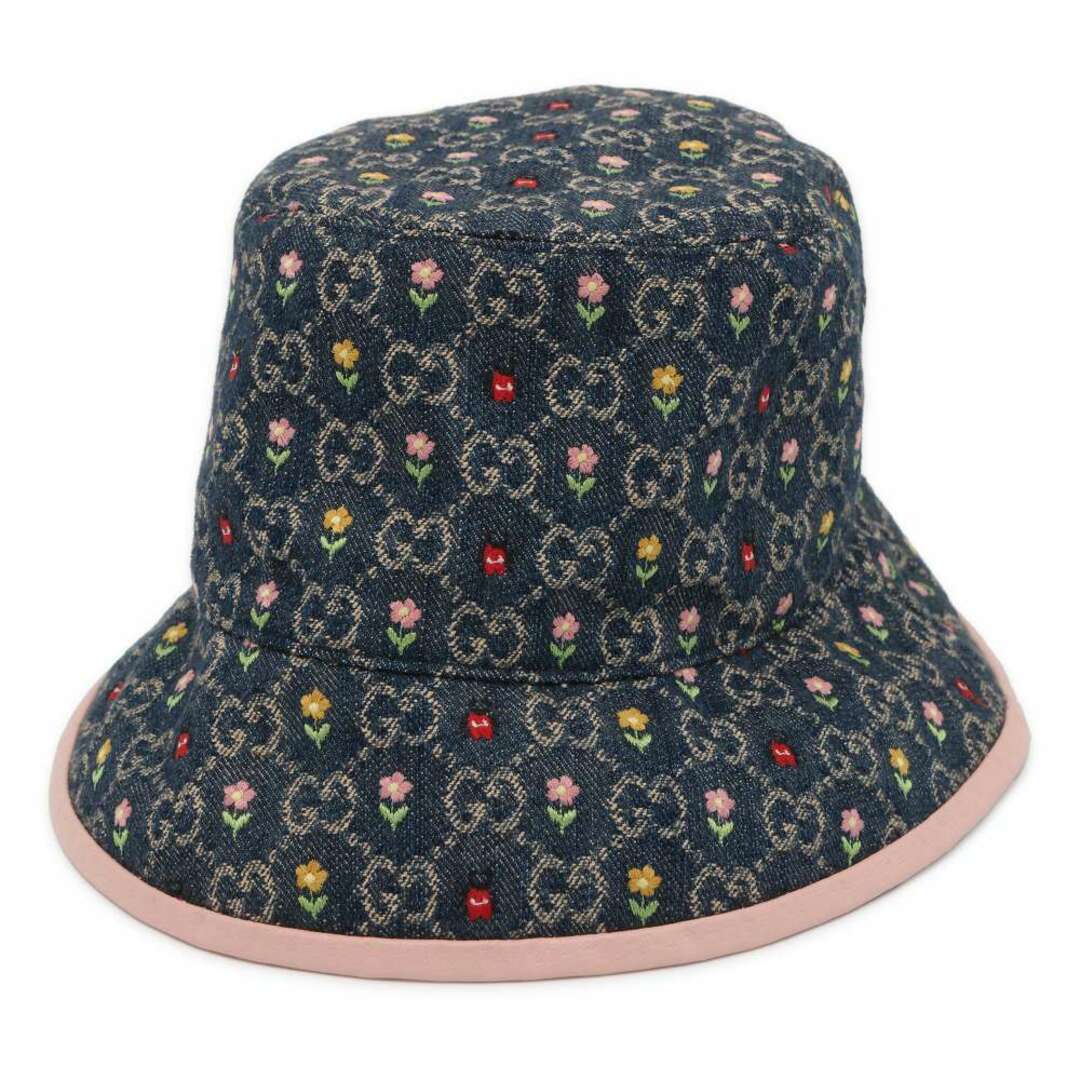 Gucci(グッチ)のグッチ ハット デニムバケット フラワー 刺繍 サイズM 701697 GUCCI 帽子 レディースの帽子(ハット)の商品写真