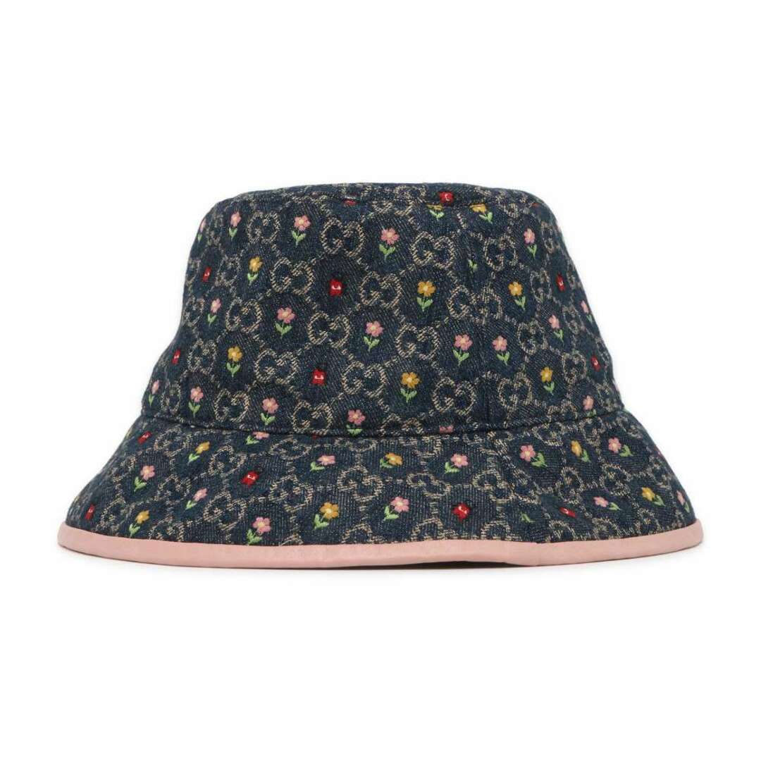 Gucci(グッチ)のグッチ ハット デニムバケット フラワー 刺繍 サイズM 701697 GUCCI 帽子 レディースの帽子(ハット)の商品写真