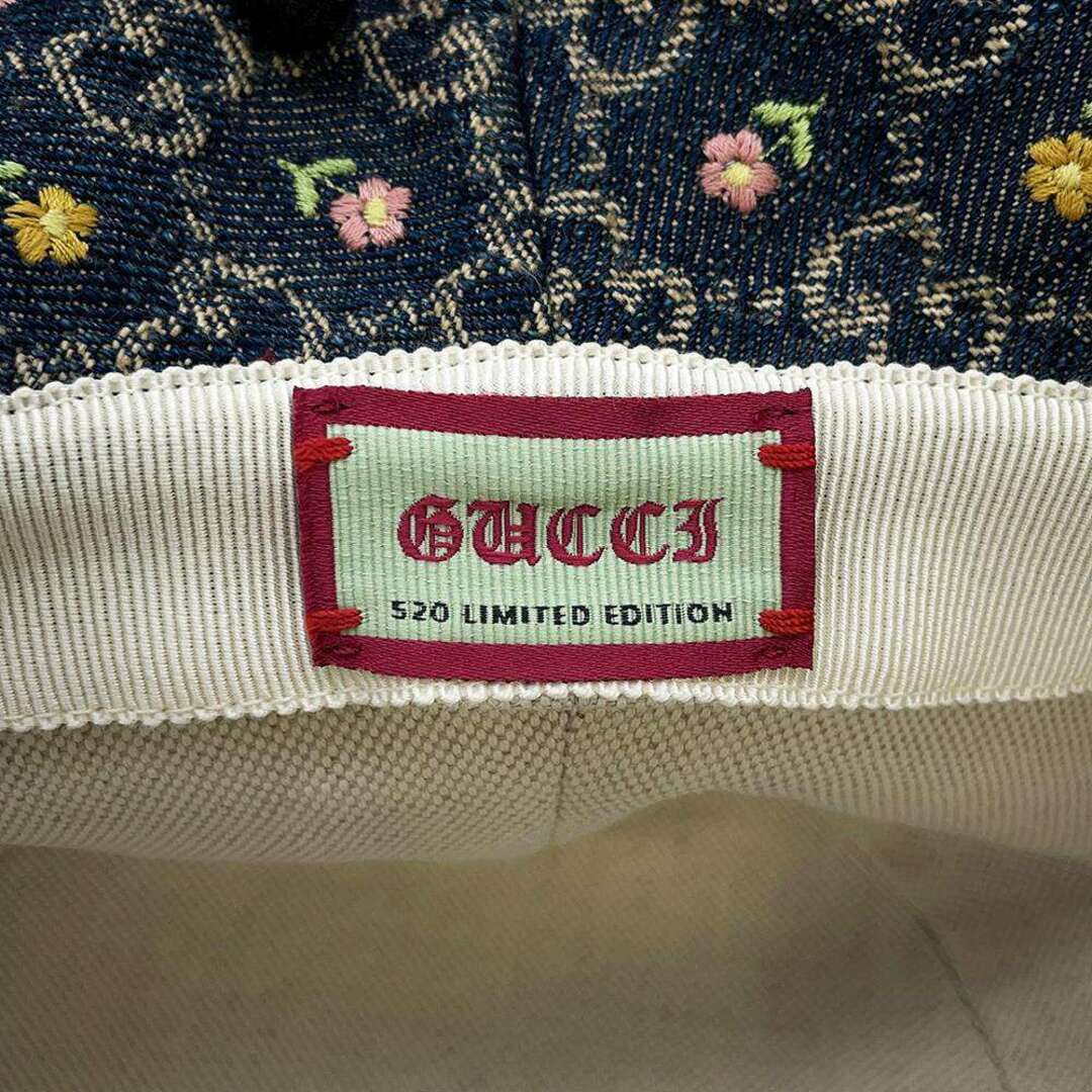 Gucci(グッチ)のグッチ ハット デニムバケット フラワー 刺繍 サイズM 701697 GUCCI 帽子 レディースの帽子(ハット)の商品写真