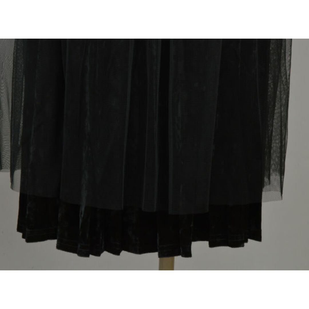 JEANASIS(ジーナシス)のジーナシス JEANASIS チュール&ベロア SPSK プリーツスカート Fサイズ ブラック レディース F-L6144 レディースのスカート(ミニスカート)の商品写真