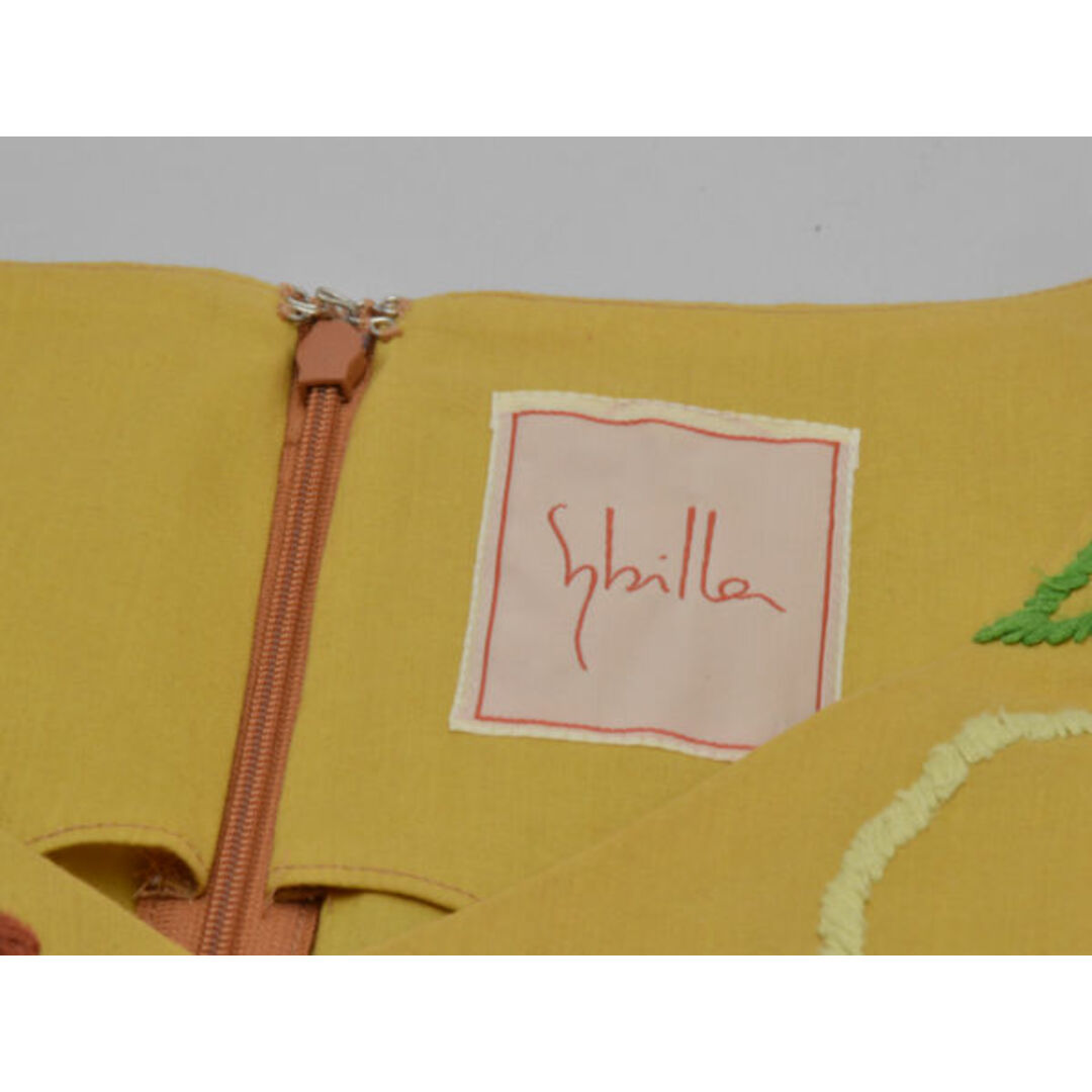 シビラ Sybilla 花刺繍 ノースリーブ ワンピース コットン Mサイズ イエロー レディース F-L6468 レディースのワンピース(ミニワンピース)の商品写真