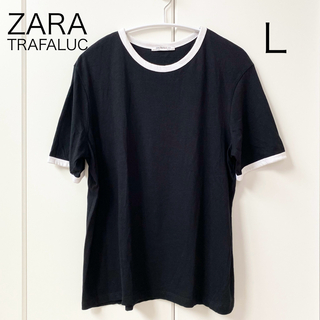 ザラ(ZARA)のZARA TRF  バイカラーTシャツ　L  ブラック(Tシャツ(半袖/袖なし))