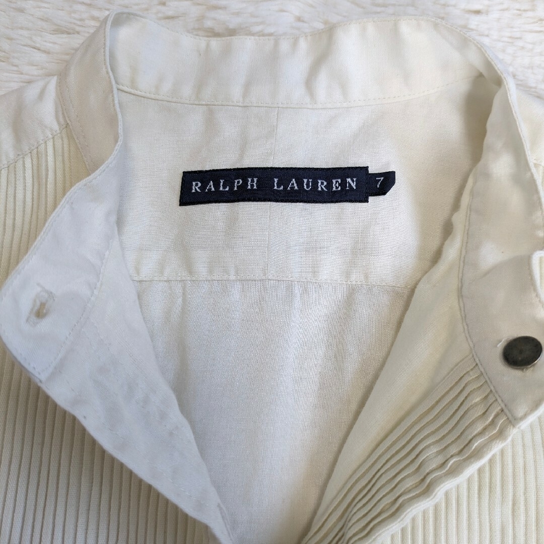 Ralph Lauren(ラルフローレン)のラルフローレン ノーカラー ノースリーブ ブラウス シャツ ピンタック 麻  7 レディースのトップス(シャツ/ブラウス(半袖/袖なし))の商品写真