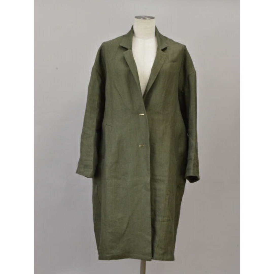 upper hights(アッパーハイツ)のアッパーハイツ　THE COAT by UPPER HIGHTS リネンチェスターコート 36サイズ 172C501 モスグリーン レディース j_p F-L7190 レディースのジャケット/アウター(ロングコート)の商品写真