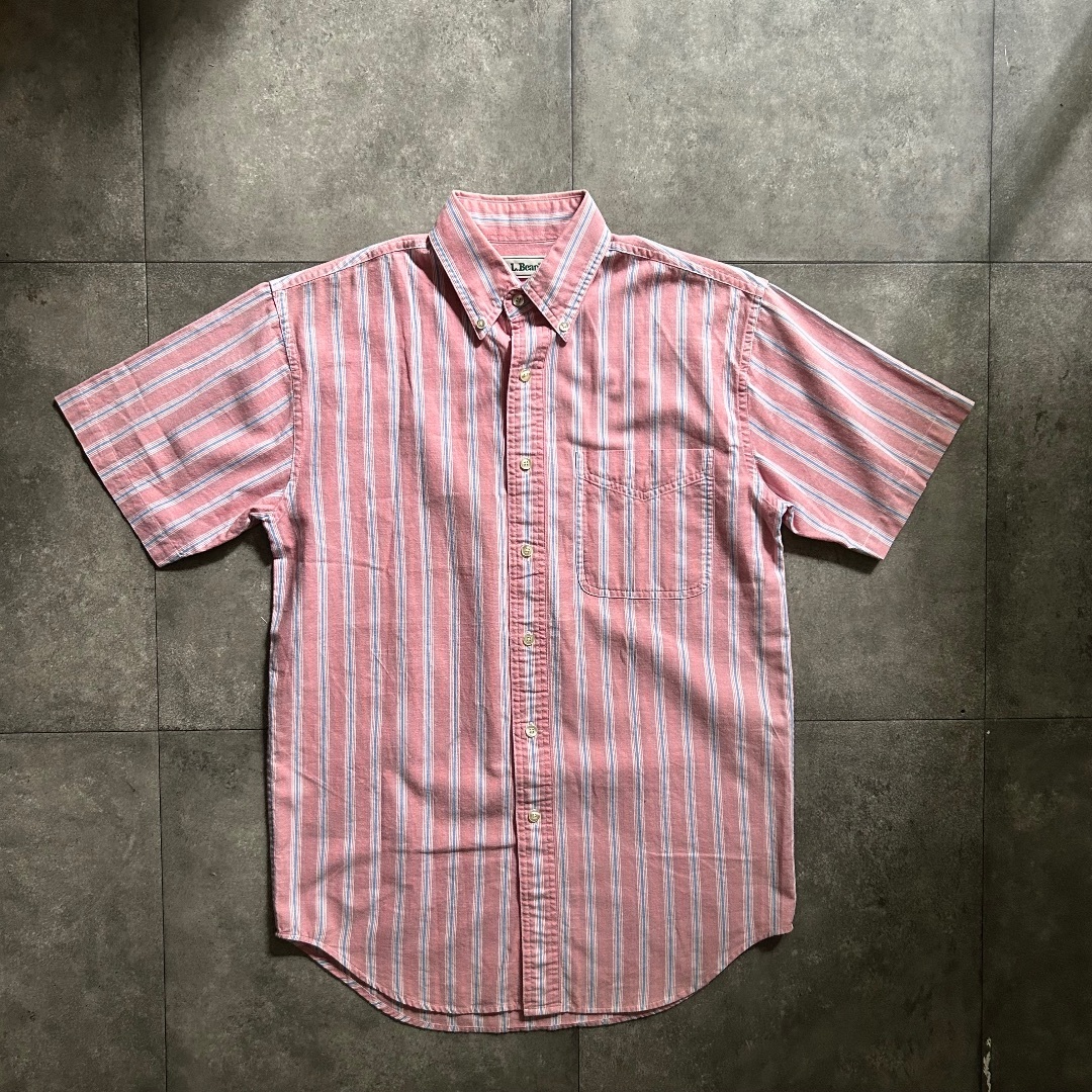 L.L.Bean(エルエルビーン)の80s90s エルエルビーン 半袖ストライプシャツ ピンク S  メンズのトップス(シャツ)の商品写真