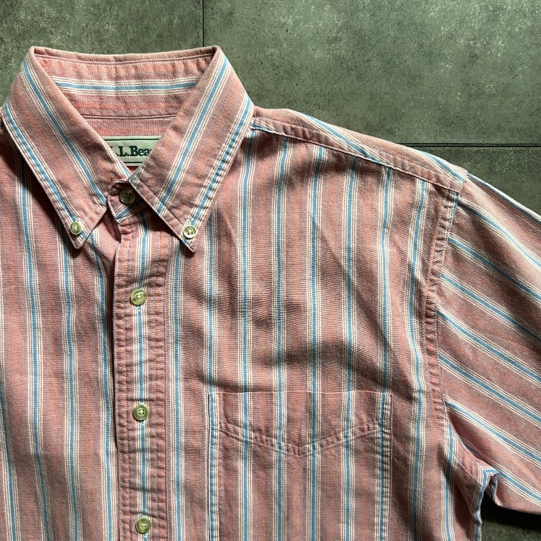L.L.Bean(エルエルビーン)の80s90s エルエルビーン 半袖ストライプシャツ ピンク S  メンズのトップス(シャツ)の商品写真