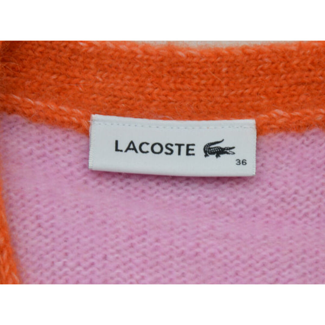 LACOSTE(ラコステ)のラコステ LACOSTE ニットカーディガン アルパカブレンドVネックストライプ 36サイズ ピンク×オレンジ レディース e_u F-L7369 レディースのトップス(カーディガン)の商品写真