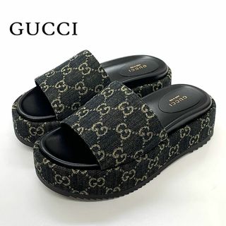 グッチ(Gucci)の8205 グッチ デニム GG プラットフォーム サンダル ネイビー系(サンダル)