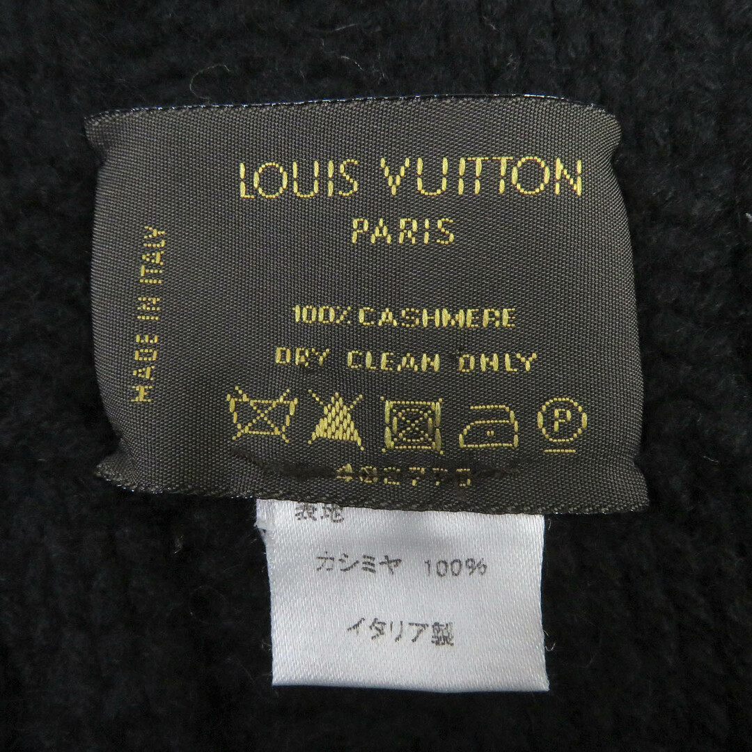 LOUIS VUITTON(ルイヴィトン)の美品□LOUIS VUITTON ルイヴィトン エシャルプ・ヘルシンキ カシミヤ100％ ダミエ LVロゴワッペン マフラー ブラック イタリア製 正規品 メンズ メンズのファッション小物(マフラー)の商品写真