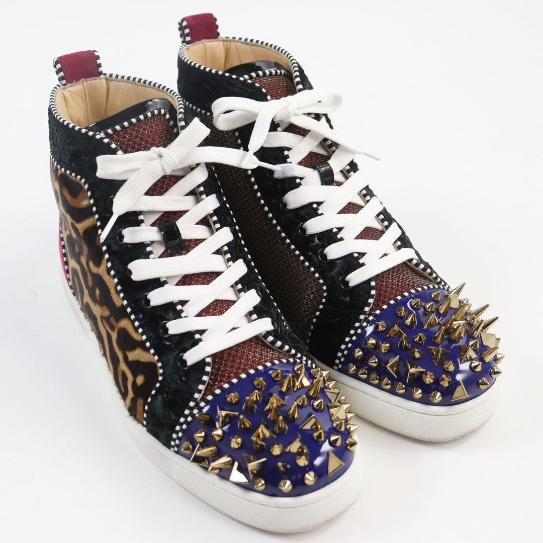 Christian Louboutin(クリスチャンルブタン)の美品●Christian Louboutin クリスチャンルブタン ルーピックピック スウェードレザー ベロア スパイクスタッズ レオパード ハイカットスニーカー マルチカラー 41 箱・保存袋付き イタリア製 メンズ メンズの靴/シューズ(スニーカー)の商品写真