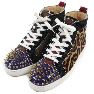 Christian Louboutin - 美品●Christian Louboutin クリスチャンルブタン ルーピックピック スウェードレザー ベロア スパイクスタッズ レオパード ハイカットスニーカー マルチカラー 41 箱・保存袋付き イタリア製 メンズ