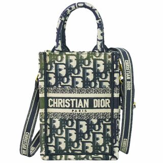 クリスチャンディオール(Christian Dior)の本物 クリスチャン ディオール Christian Dior ブックトート オブリーク 2WY ミニフォンバッグ ショルダーバッグ キャンバス ネイビー バッグ 中古(ショルダーバッグ)