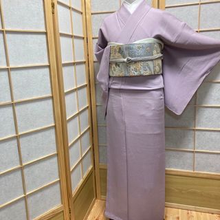 ［9662］色無地 美品 未使用 作家物 一つ紋 違い鷹の羽 正絹 着物 袷(着物)