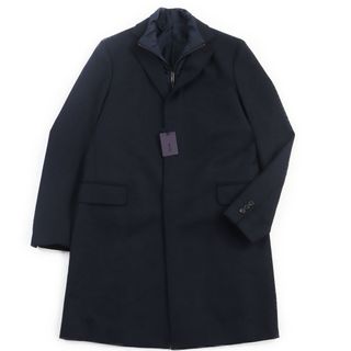 プラダ(PRADA)の極美品●PRADA プラダ SGH959 レイヤード付き フライフロント チェスターコート ダークネイビー 46 ハンガー・ガーメント付き 正規品 メンズ(チェスターコート)