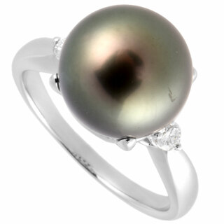 タサキ(TASAKI)のタサキ TASAKI リング 指輪 ダイヤモンド 0.14ct 約19.5号 Pt900 ブラックパール（黒蝶真珠）11.5mm レディース【中古】(リング(指輪))