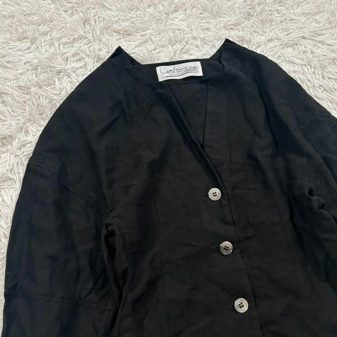 CHAOS(カオス)のカオス リネン アルパカ カーディガン ノーカラー ブラック 綺麗目 大人 レディースのジャケット/アウター(テーラードジャケット)の商品写真