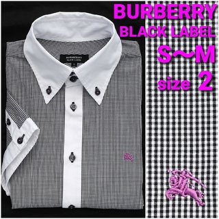 バーバリーブラックレーベル(BURBERRY BLACK LABEL)のBURBERRY 半袖クレリックシャツ size2 S～M ギンガムチェック(シャツ)