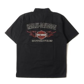 HARLEY-DAVIDSON ハーレーダビッドソン シャツ サイズ:M / 00s ロゴワッペン スナップダウン 半袖 ワークシャツ ブラック 黒 / 00年代 ヴィンテージ 古着 トップス カジュアルシャツ【メンズ】【中古】(シャツ)