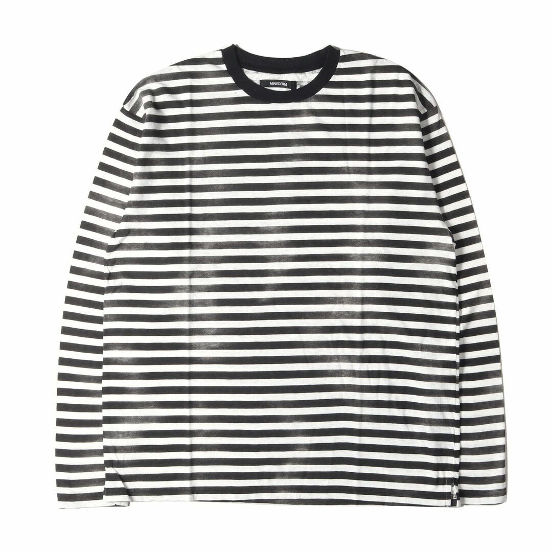 【新品】MINEDENIM マインデニム Tシャツ サイズ:M / 23SS かすれ ボーダー ロングスリーブ Tシャツ HAZY BORDER L/S T-SH / トップス 長袖 カットソー ロンT ホワイト ブラック 白黒 日本製【メンズ】 メンズのトップス(Tシャツ/カットソー(七分/長袖))の商品写真