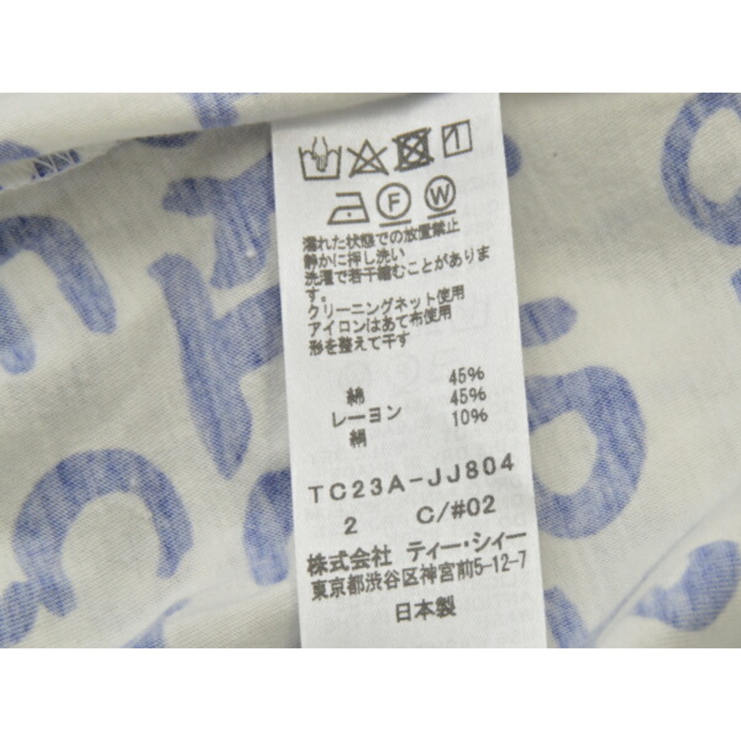 TSUMORI CHISATO(ツモリチサト)のツモリチサト TSUMORI CHISATO TC WORD PRINT カットソー ロゴ 日本製 TC23A-JJ サイズ2 白 青レディース j_p F-L7825 レディースのトップス(Tシャツ(半袖/袖なし))の商品写真