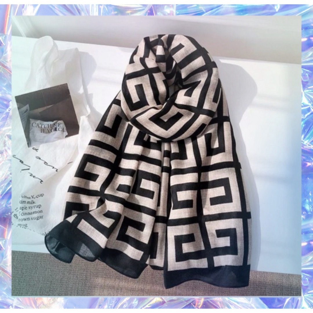 ストール スカーフ 大判 ショール モノトーン 紫外線対策 羽織 冷え対策 レディースのファッション小物(ストール/パシュミナ)の商品写真
