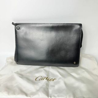 カルティエ(Cartier)の【美品・保存袋付】カルティエ　レザー　ブラック　セカンドバッグ　クラッチバッグ(その他)