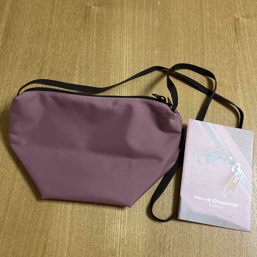 Herve Chapelier(エルベシャプリエ)の最終価格✨ 新品✨エルベシャプリエ　ポシェット　くすみピンク系　ケアカードあり レディースのバッグ(ショルダーバッグ)の商品写真