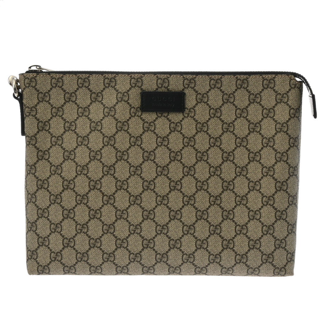 Gucci(グッチ)の中古 グッチ GUCCI 523293 メンズ クラッチバッグ ブラック/エボニー/ベージュ /シルバー金具 GGスプリームキャンバス /レザー メンズのバッグ(セカンドバッグ/クラッチバッグ)の商品写真