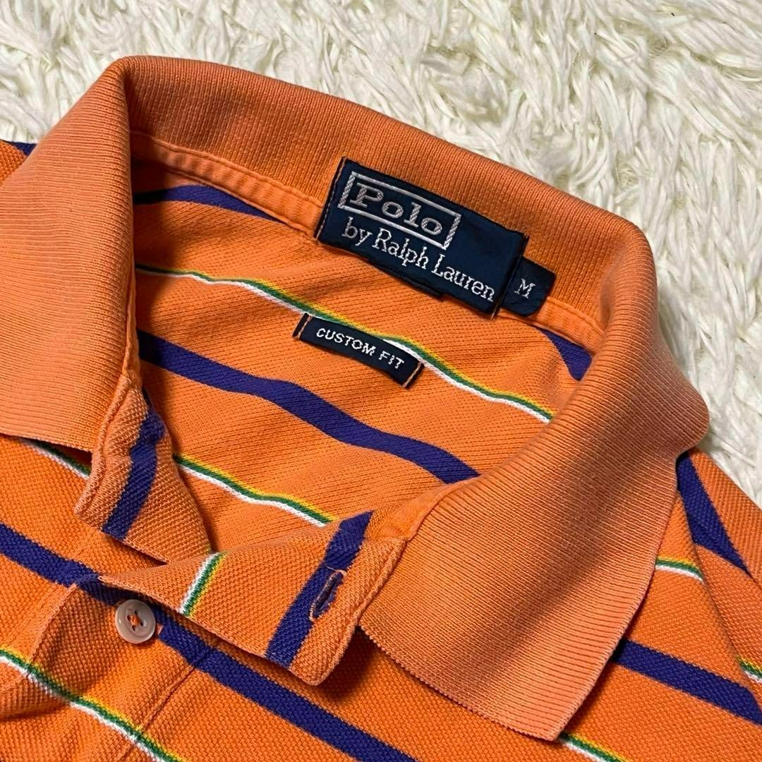 POLO RALPH LAUREN(ポロラルフローレン)のポロラルフローレン ポロシャツ 半袖 ポニー 刺繍ロゴ ボーダー 綿 オレンジ メンズのトップス(ポロシャツ)の商品写真