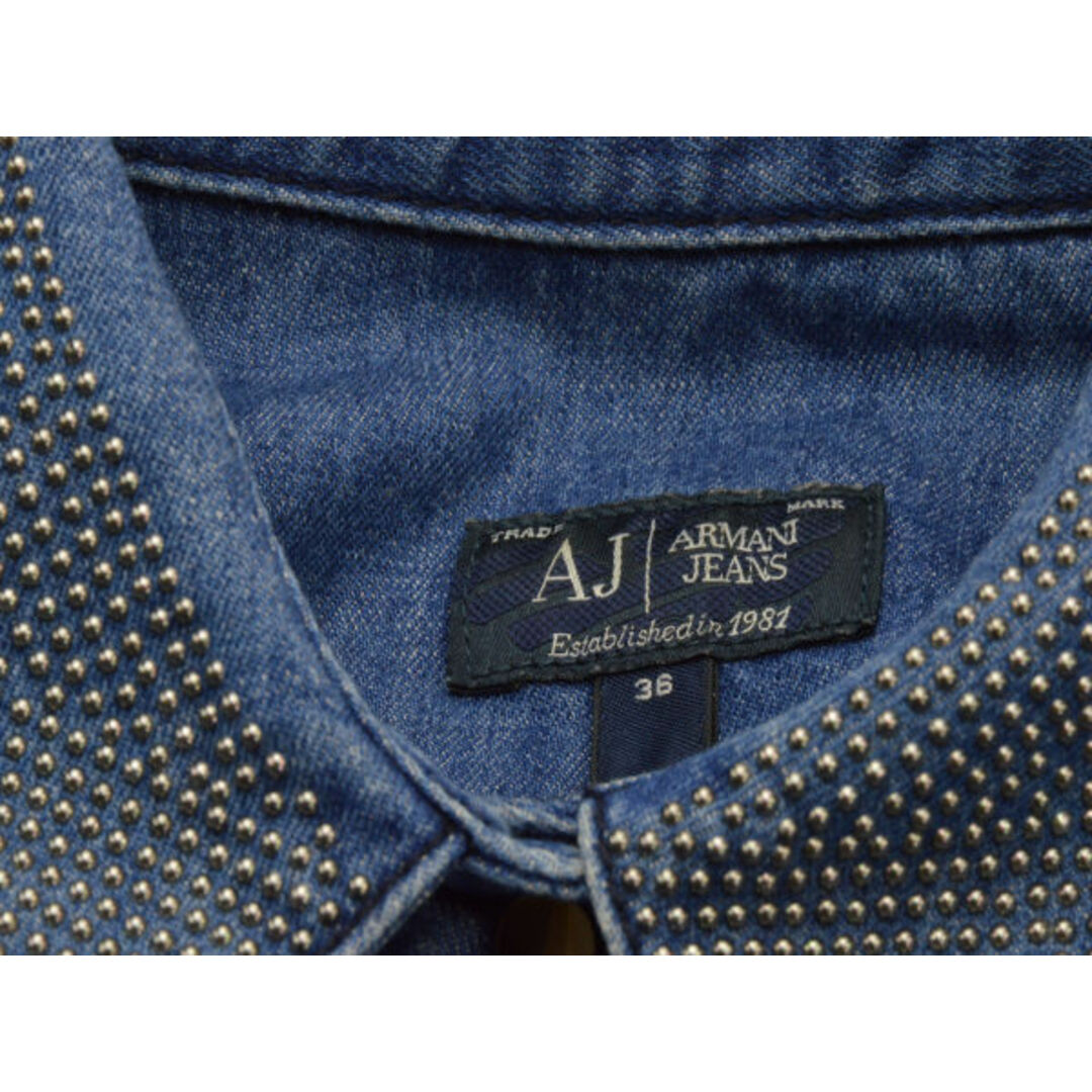 Armani(アルマーニ)のアルマーニジーンズ ARMANI JEANS コットン 衿スタッズ デニム 長袖 シャツ 36サイズ ブルー レディース F-M10610 レディースのトップス(シャツ/ブラウス(半袖/袖なし))の商品写真