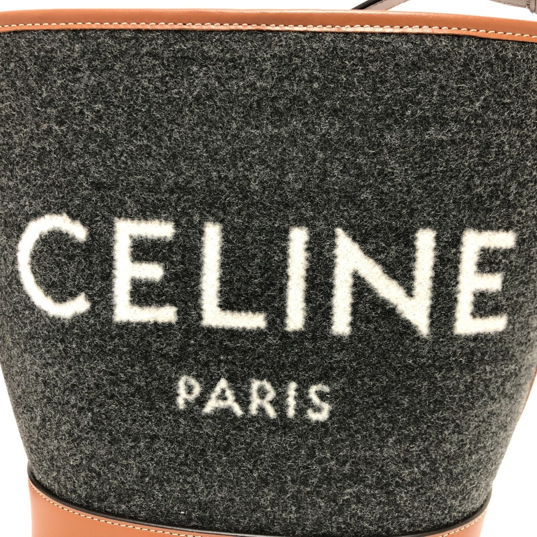 celine(セリーヌ)のセリーヌ CELINE ロゴバケットショルダー カバン 肩掛け 斜め掛け ショルダーバッグ フェルト グレー×ブラウン 美品 レディースのバッグ(ショルダーバッグ)の商品写真