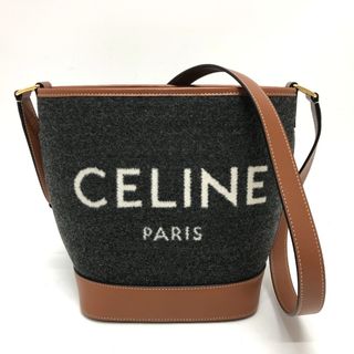 セリーヌ(celine)のセリーヌ CELINE ロゴバケットショルダー カバン 肩掛け 斜め掛け ショルダーバッグ フェルト グレー×ブラウン 美品(ショルダーバッグ)