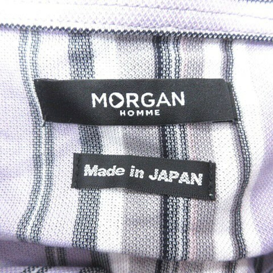 MORGAN HOMME(モルガンオム)のモルガンオム ボタンダウンシャツ ストライプ 半袖 L 紫 白 黒 グレー メンズのトップス(シャツ)の商品写真