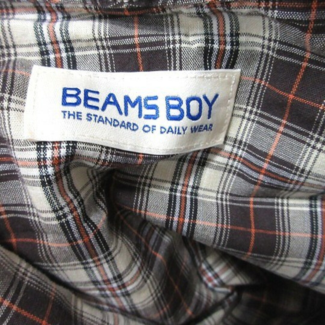 BEAMS BOY(ビームスボーイ)のビームスボーイ シャツ ブラウス チェック ボウタイ リボン 半袖 茶 ベージュ レディースのトップス(シャツ/ブラウス(半袖/袖なし))の商品写真