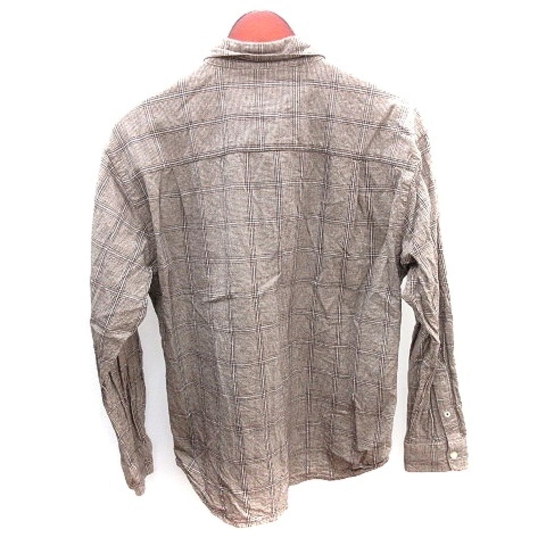 ikka(イッカ)のイッカ ステンカラーシャツ チェック 千鳥格子 麻混 リネン混 長袖 M 茶 メンズのトップス(シャツ)の商品写真